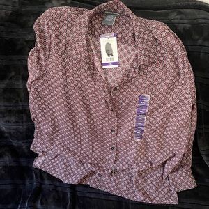 Red / grey print long sleeve button down